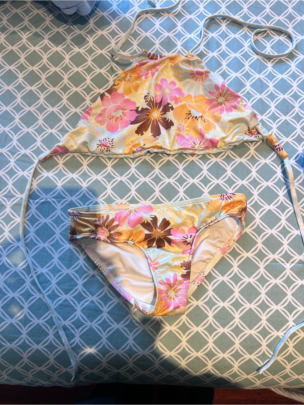 Billabong Floral Two-Piece Bikini Set in Yellow, Pink & Brown